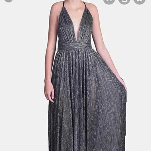 Luxxel Sequin Dress Silver and Black Plunging Neckline Size Medium NWT